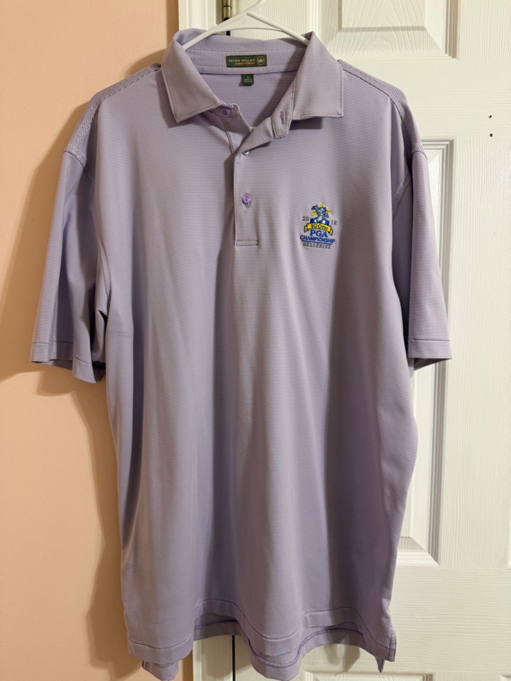 Peter Millar Lavender Golf Polo with PGA Championship Crest